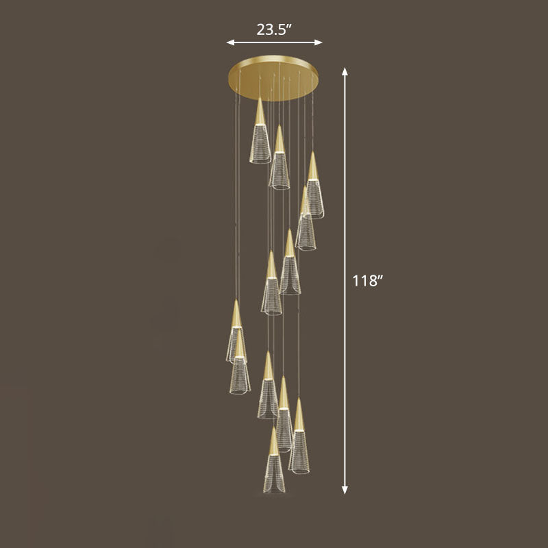 Spiral Conical Pendant Light For Modern Stairwells