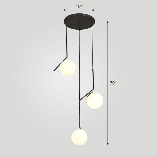 Simplicity Opal Glass Multi Light Pendant - Spiral Globe Stairwell Hanging Lighting 3 / Black