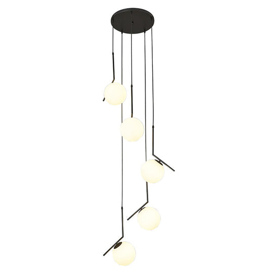 Simplicity Opal Glass Multi Light Pendant - Spiral Globe Stairwell Hanging Lighting