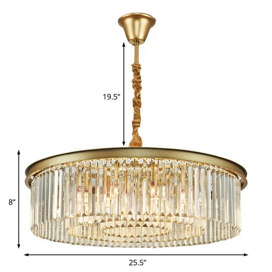 Contemporary Brass Chandelier - 6/12 Lights 19.5’’/25.5’’ Dia Flush Mount With Crystal