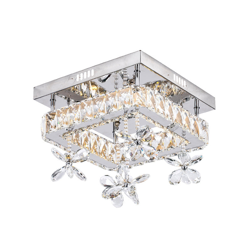 Cubic Crystal Led Bedroom Ceiling Light Fixture - 8’/12’ Width Semi Flush Mount Chrome Finish