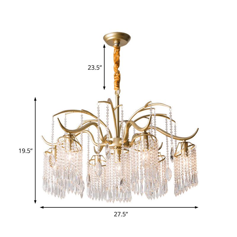 Contemporary Crystal Chandelier - Beaded Brass Pendant Light For Bedroom Ceiling (3/7 Lights)