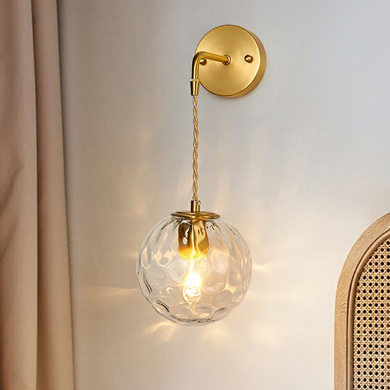 Gold Ball Sconce With Hammered Glass Shade - Sleek Minimalist Wall Light