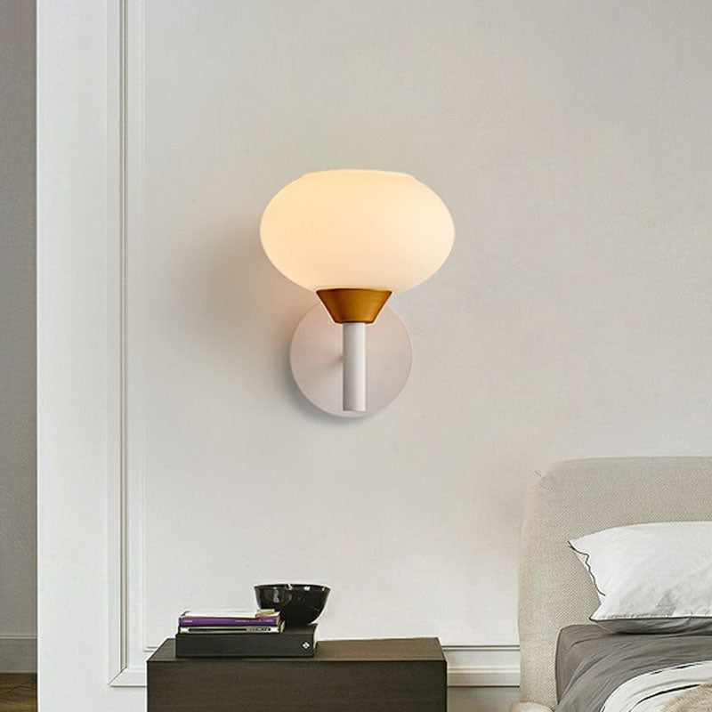 Nordic Opal Glass Wall Sconce With White Bud Shape And 1 Bulb Mounting