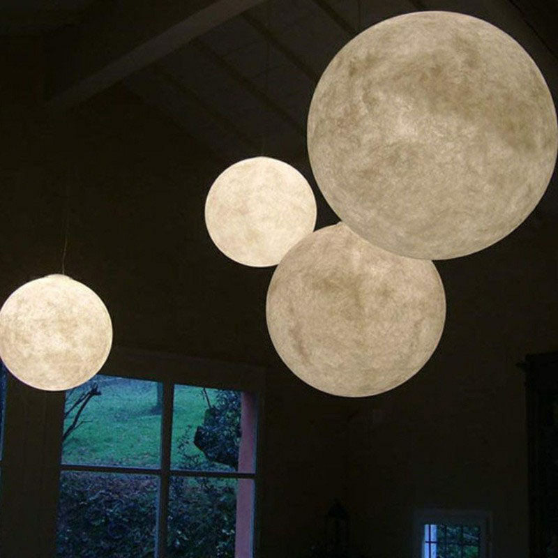 Artistic Moon Restaurant Led Suspension Lamp - White Metal Hanging Ceiling Light