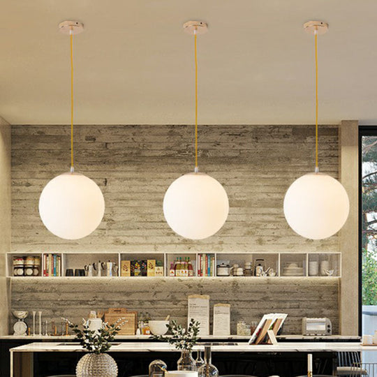 Minimalist White Glass Pendant Light For Table - Spherical Ceiling Suspension