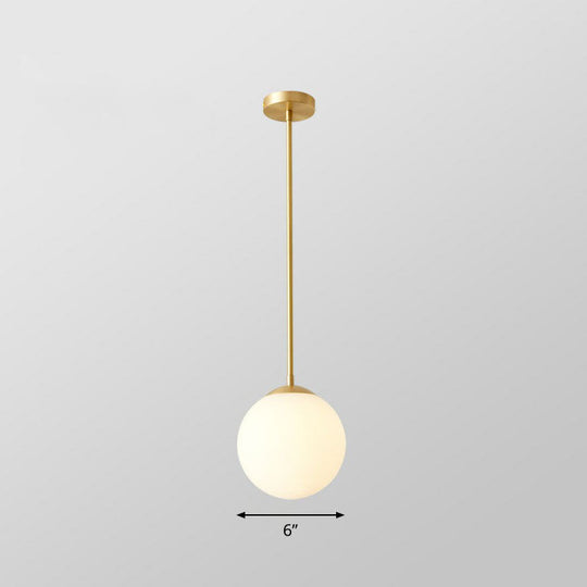 Globe Pendant Lighting Cream Glass Simplicity Hanging Light In Gold - 1-Light Kitchen Fixture / 6