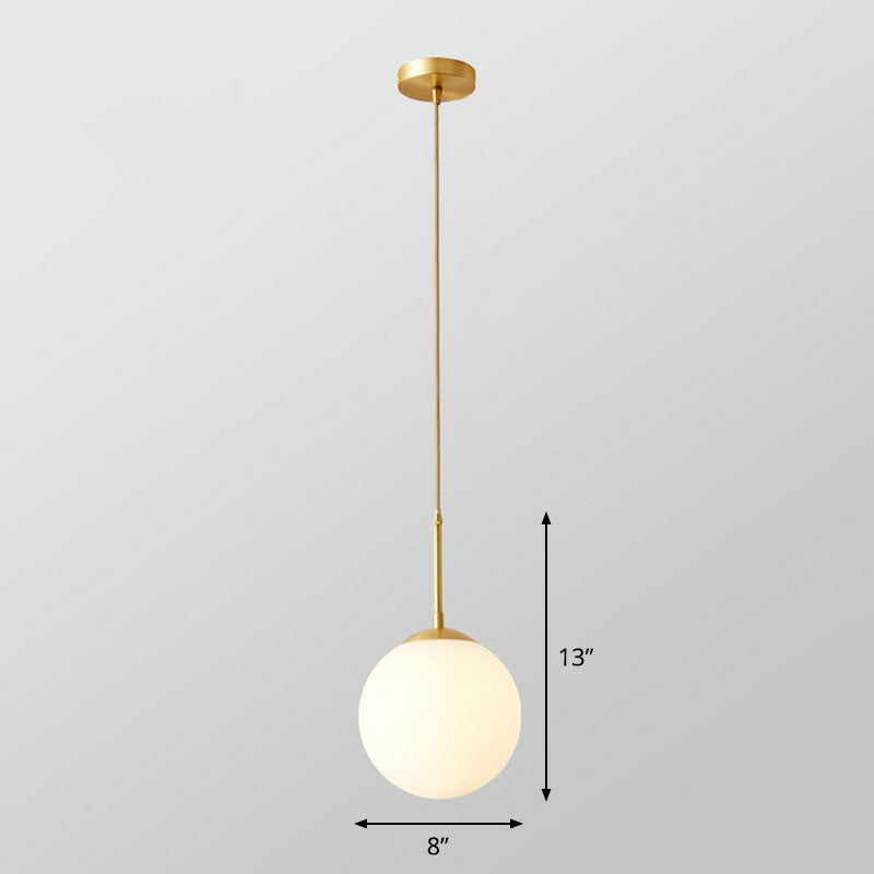 Globe Pendant Lighting Cream Glass Simplicity Hanging Light In Gold - 1-Light Kitchen Fixture / 8