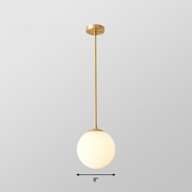Gold Globe Pendant Light - Cream Glass 1-Light Simplicity Hanging Fixture / 8’ Downrods