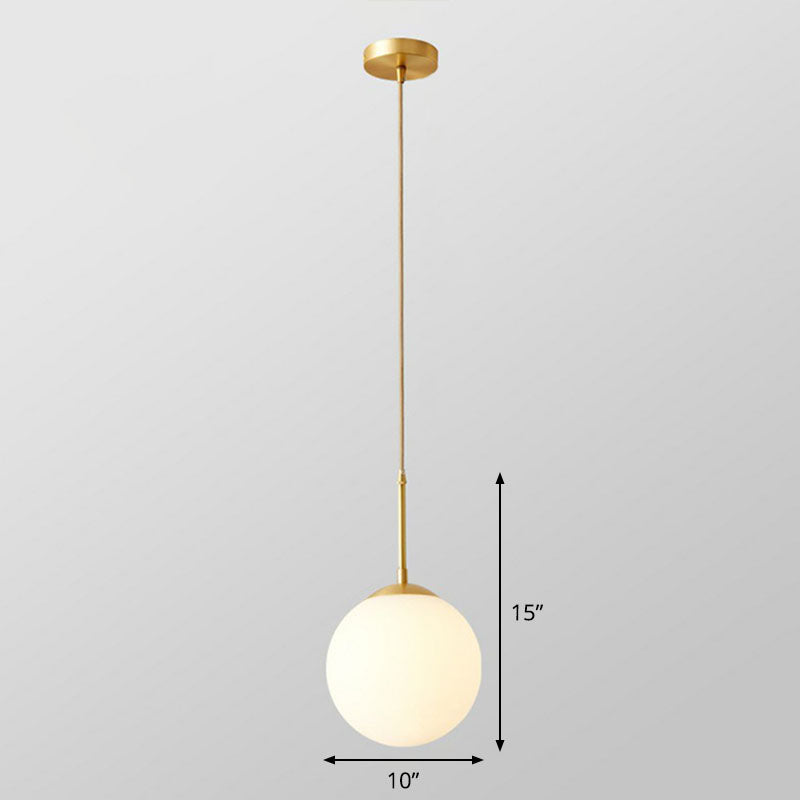 Gold Globe Pendant Light - Cream Glass 1-Light Simplicity Hanging Fixture / 10’ Cord