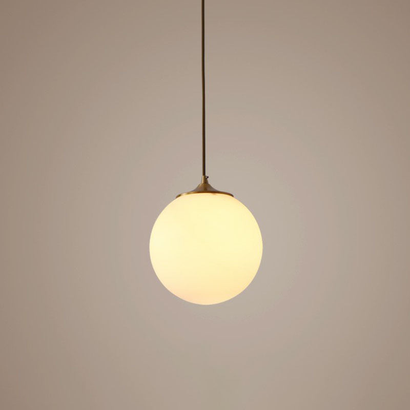 Modern Frosted White Glass Pendant Light For Dining Room With Global Suspension - 1 Bulb / 6’
