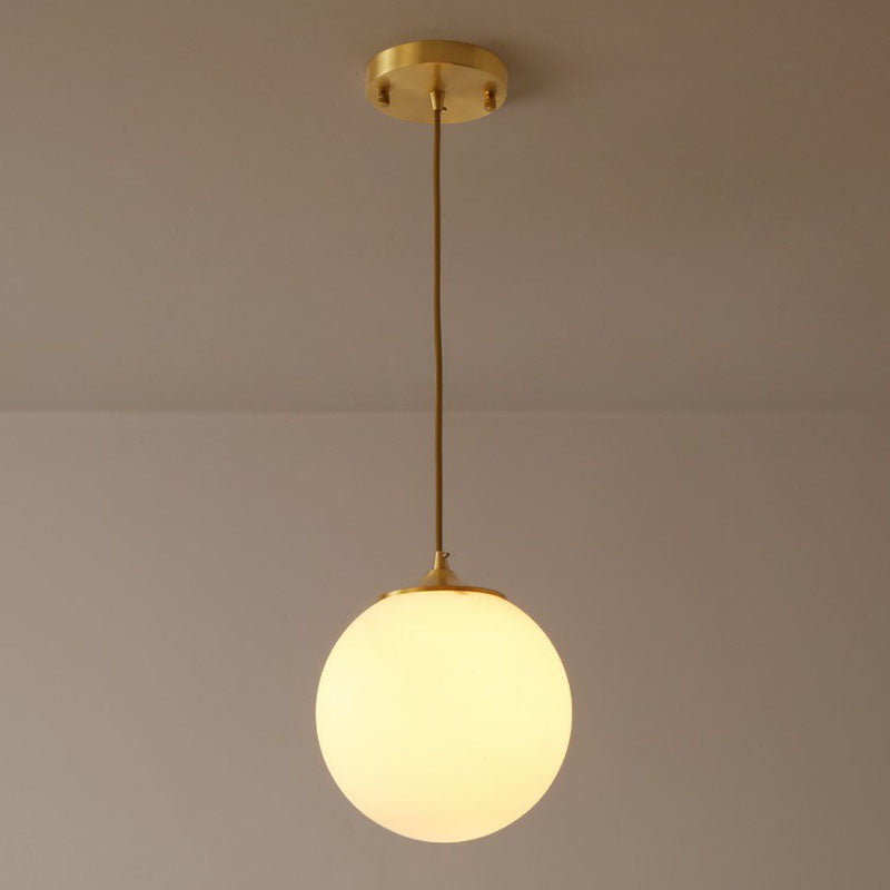 Modern Frosted White Glass Pendant Light For Dining Room With Global Suspension - 1 Bulb