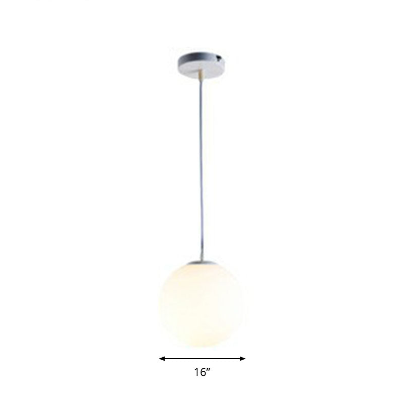 Modern White Glass Pendant Lamp - Opaque Spherical Design For Dining Room Lighting / 16’
