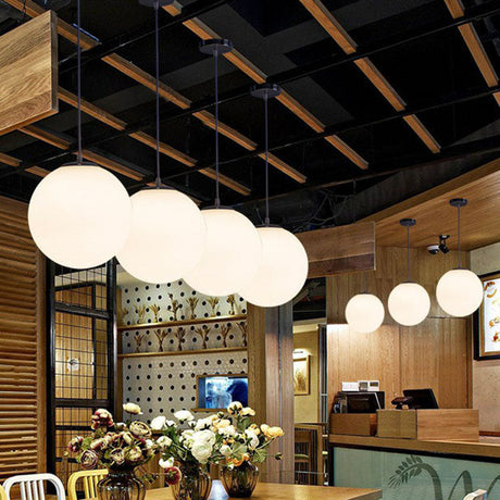 Minimalist Single Restaurant Ceiling Lamp With Opal Glass Shade