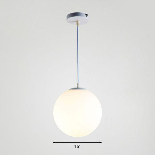 Minimalist White Sphere Opal Glass Ceiling Lamp For Single Restaurant / 16’