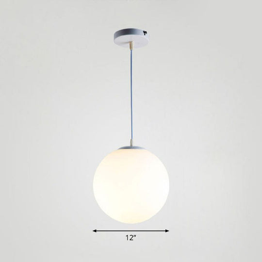 Minimalist White Sphere Opal Glass Ceiling Lamp For Single Restaurant / 12’