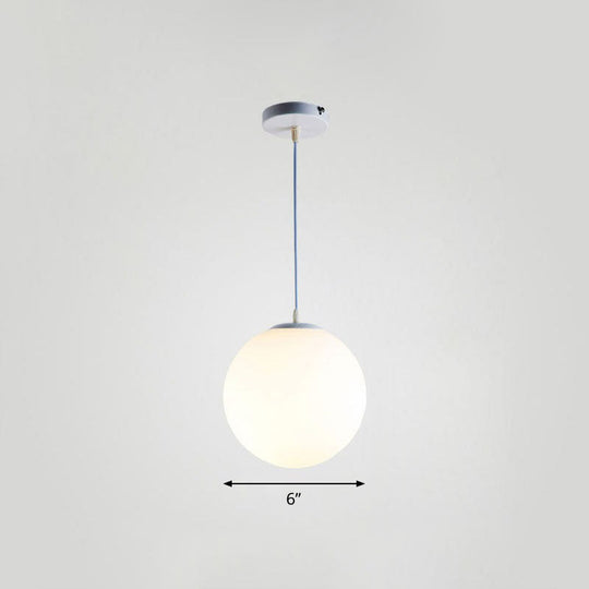 Minimalist White Sphere Opal Glass Ceiling Lamp For Single Restaurant / 6’