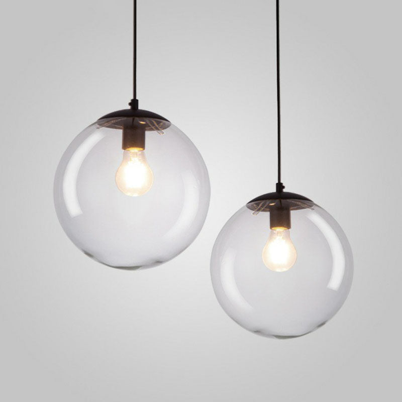 Sleek Clear Glass Spherical Pendant Light - Single Bulb Black Suspended Fixture