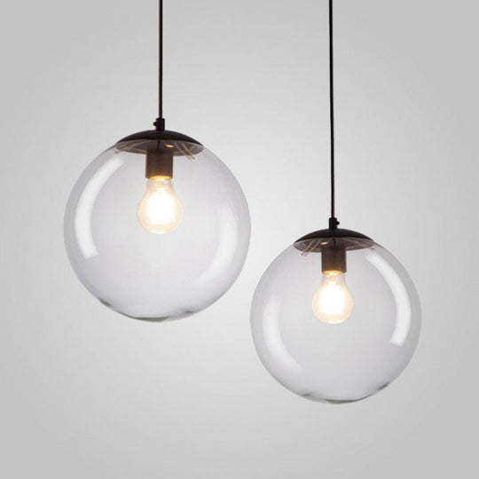 Sleek Clear Glass Spherical Pendant Light - Single Bulb Black Suspended Fixture