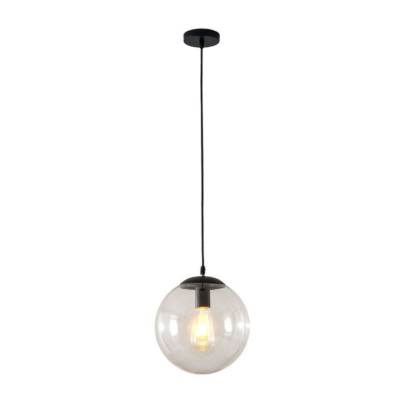 Black Glass Single-Bulb Pendant Light For Sphere Restaurant Ceiling Suspension