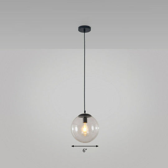 Simple Black Glass Pendant Light With Single-Bulb For Restaurant Ceilings / 6’ Clear