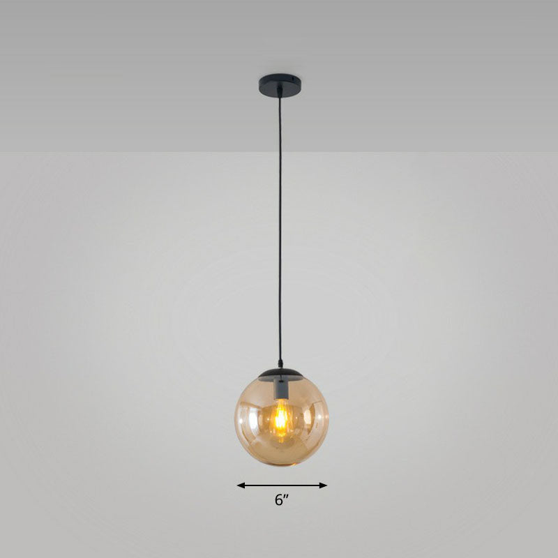 Black Glass Single-Bulb Pendant Light For Sphere Restaurant Ceiling Suspension / 6 Amber