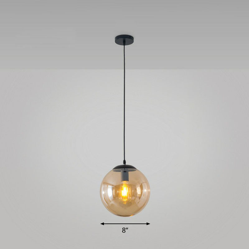 Simple Black Glass Pendant Light With Single-Bulb For Restaurant Ceilings / 8’ Amber