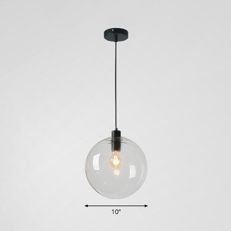 Minimalistic 1-Light Black Pendant Light Fixture - Clear Glass Globe Design For Restaurants / 10’ A
