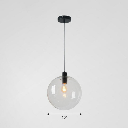 Minimalistic 1-Light Black Pendant Light Fixture - Clear Glass Globe Design For Restaurants / 10’ A