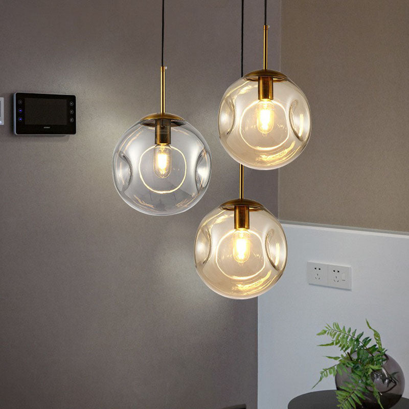 Dimpled Glass Ball Suspension Pendant Lamp - Modern 1 Bulb Ceiling Lighting For Dining Room