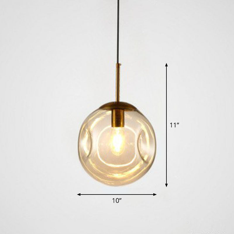 Modern Glass Dimpled Ball Pendant Lamp - Dining Room Ceiling Suspension Lighting 1 Bulb Amber