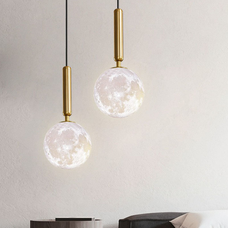 Minimalist Metal Crescent Pendant Light - 3D Printed Moon Shape Single Hanging Lamp Gold