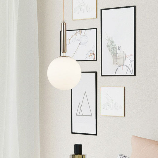Minimalist Single-Bulb Bedside Pendant Lamp With White Glass Shade Gold / 6