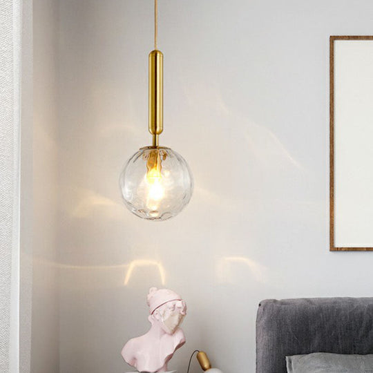 Postmodern Ripple Glass Pendant Lamp: 1-Head Gold Finish Ceiling Light
