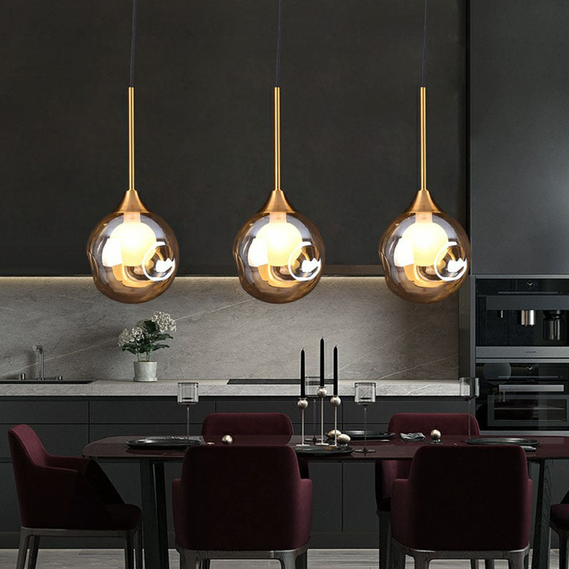 Postmodern Brass Pendant Light With Glass Shade - Bedside Lamp