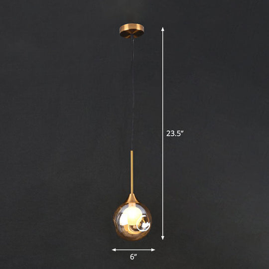 Postmodern Brass Pendant Light With Glass Shade - Bedside Lamp Amber