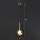 Postmodern Brass Ceiling Lamp: 1-Head Bedside Pendant Light With Glass Shade Amber