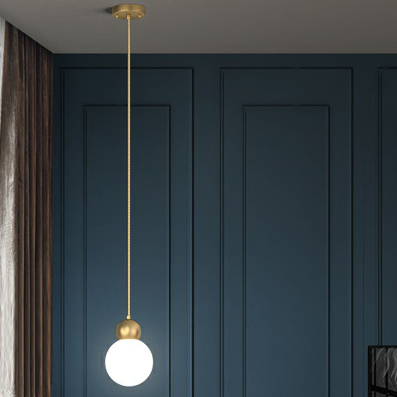 Simplicity Gold Ball Pendant Light Fixture With Milk Glass Shade - Perfect For Bedrooms