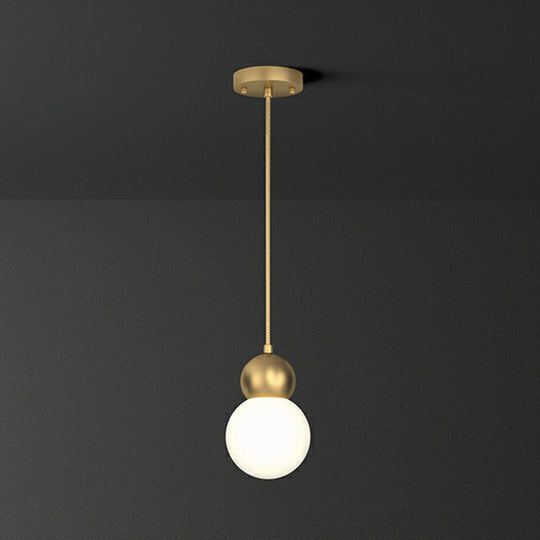 Simplicity Gold Ball Pendant Light Fixture With Milk Glass Shade - Perfect For Bedrooms / 5’