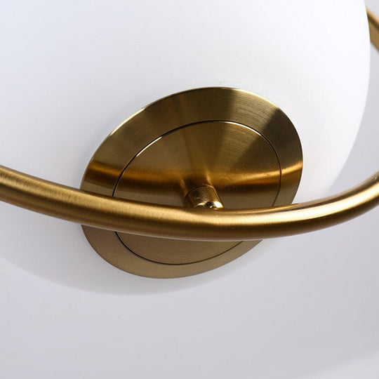 Postmodern Globe Hanging Lamp Kit - White Glass 1-Head Gold Pendant Light For Restaurants