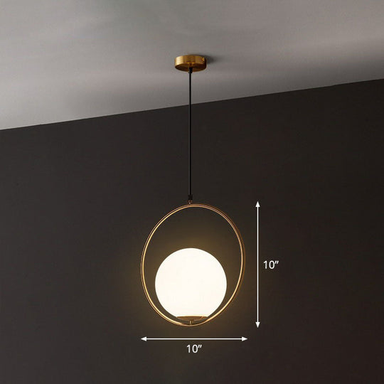 Postmodern Globe Hanging Lamp Kit - White Glass 1-Head Gold Pendant Light For Restaurants / 10’