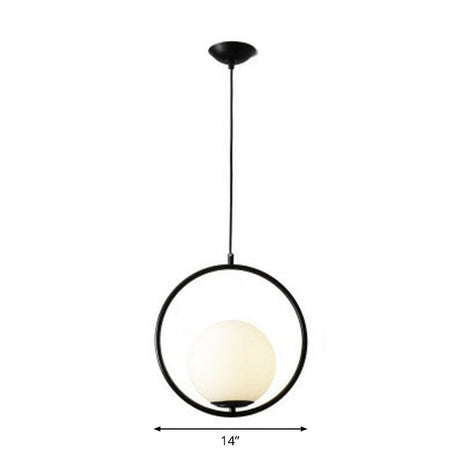 Modern Milky Glass Single-Bulb Pendant Light For Kitchen Ball Design Hanging Ceiling Lighting Black