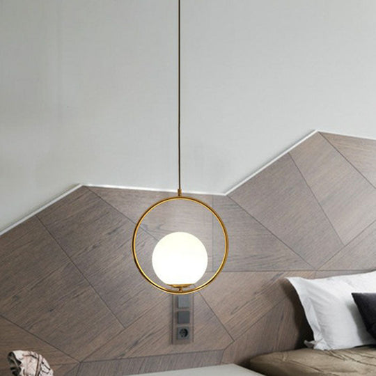 Milky Glass Kitchen Pendant Light- Modern Single-Bulb Hanging Ceiling Fixture