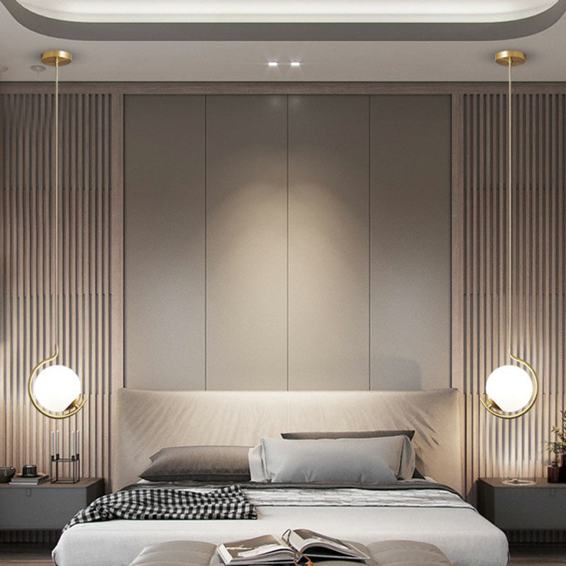 Simple Cream Glass Novelty Ball Pendant Light With Bedside Suspension - 1-Bulb Gold Lighting