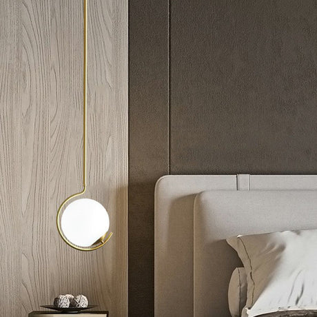 Simple Cream Glass Novelty Ball Pendant Light With Bedside Suspension - 1-Bulb Gold Lighting