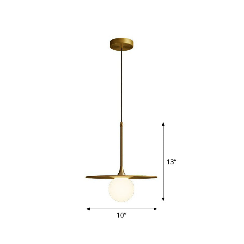 Plafonnier métallique avec abat-jour en verre blanc - Lampe suspendue simple à une seule ampoule