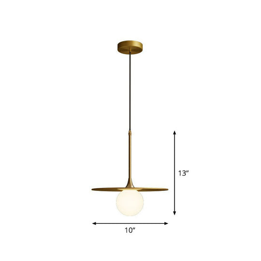 Plafonnier métallique avec abat-jour en verre blanc - Lampe suspendue simple à une seule ampoule