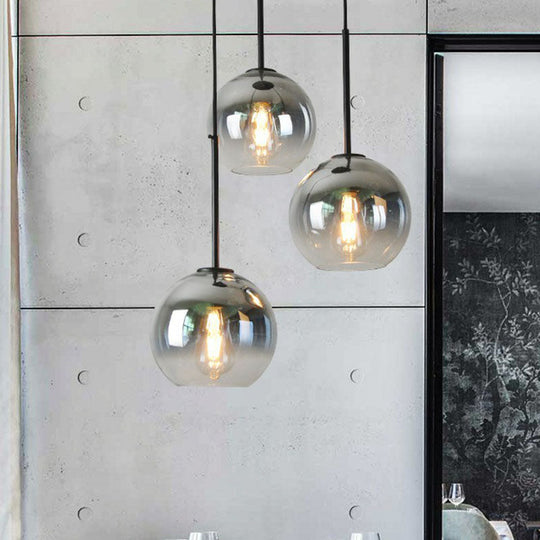 Modern Glass Globe Pendant Light Fixture - Silver Dining Room Hanging Lamp