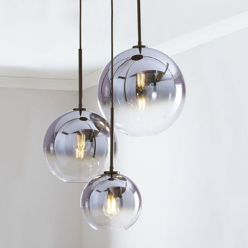 Silver Fading Glass Globe Pendant Light Fixture For Dining Room - Post-Modern Design