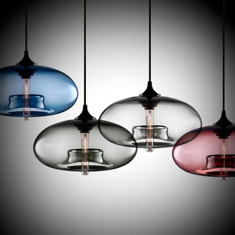 Black Glass 1-Head Modern Ellipse Pendant Light For Dining Tables